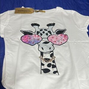 Women White Giraffe Graphic Tee